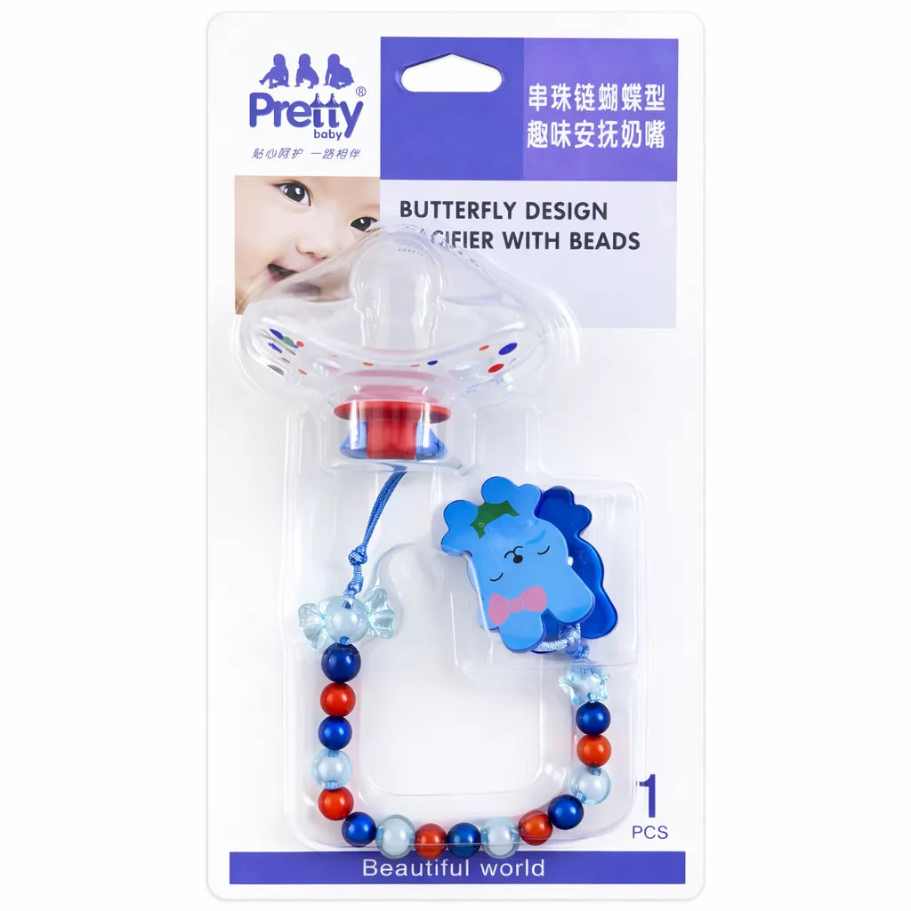 Butterfly Baby Pacifier with Clip Chain & Beads – 0% BPA | 0+ Months